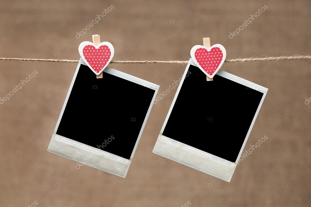 Two Polaroid Photo Frames For Valentines Day On Vintage Backgrou Stock Photo C Greenart Photography 64442249