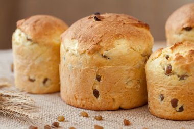 Geleneksel ev yapımı Rus Paskalya kek üzümlü kulich vintage tablo adı