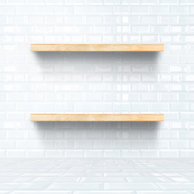 beyaz çini Oda ahşap raf ile