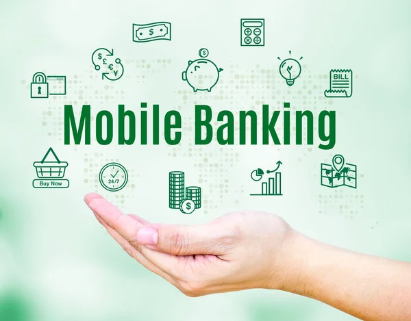 Open hand with Mobile banking word