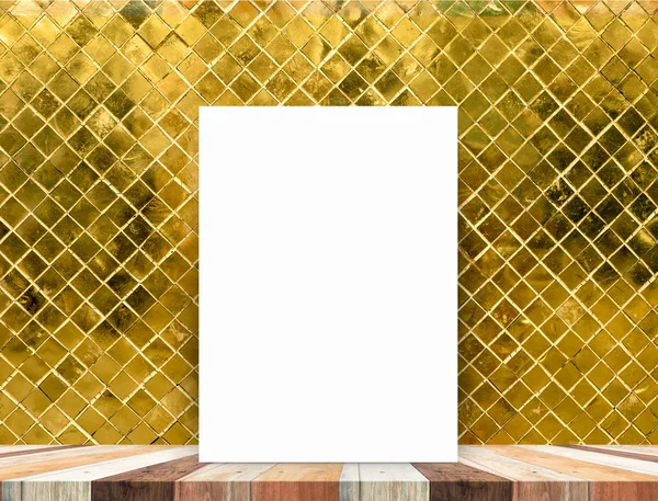 Wood table top with gold mosaic — Stock Photo, Image