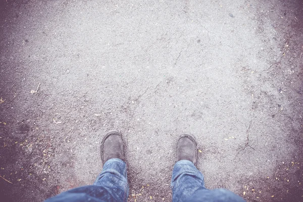 Vista aérea de zapatos de tela gris — Foto de Stock