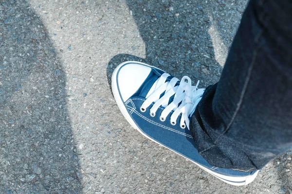 Aerial view of blue cloth shoe — Stock Photo, Image