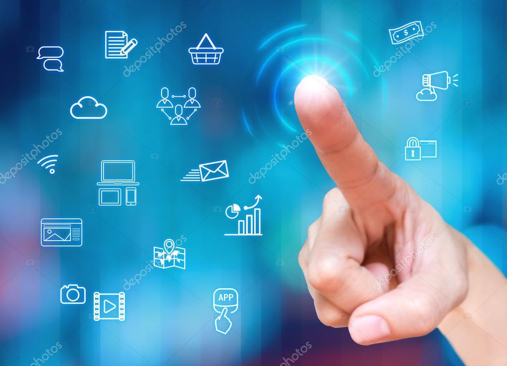 画面に指タッチ ストック写真 C Weedezign