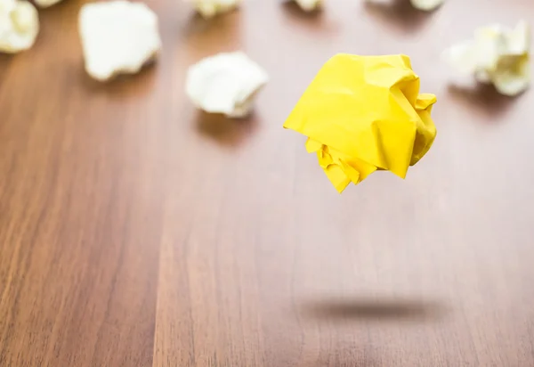 Yellow Crumpled paper ball — Stock Photo, Image