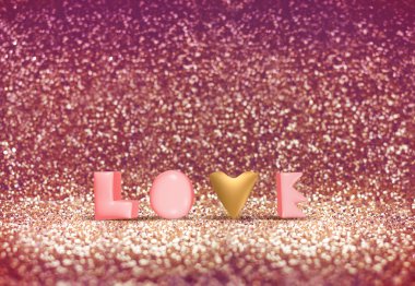 Parlak pembe ve altın rengi aşk kelime 