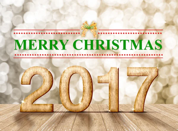 Merry Christmas 2017 woord in perspectief kamer met goud vervagen spa — Stockfoto