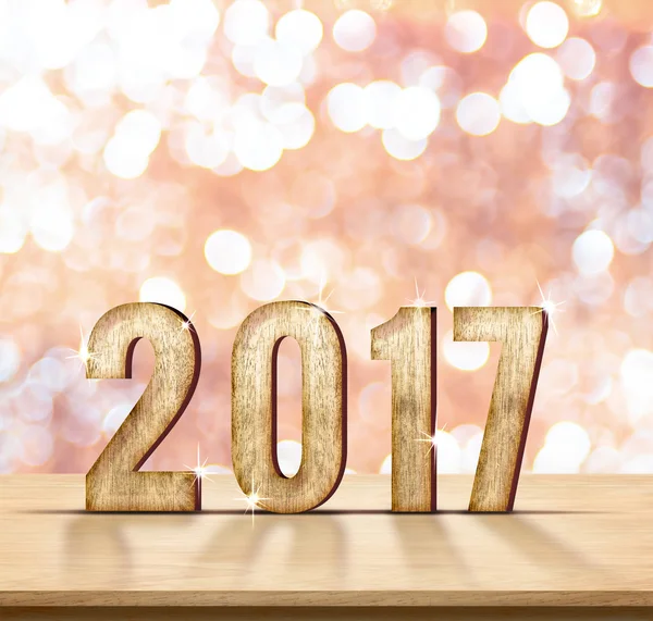 2017 year wood number on wood table — Stock Photo, Image