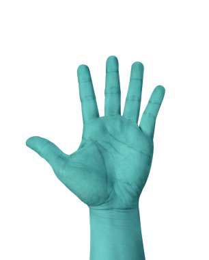 Turkuaz rengi el gösteri beş parmak