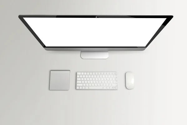 Widok z góry z komputera i klawiatury — Zdjęcie stockowe