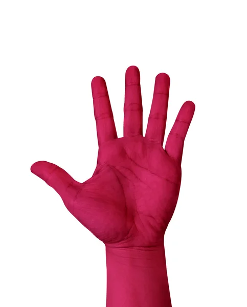 Magenta mão cor mostrar cinco dedos — Fotografia de Stock