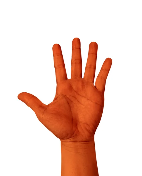 Cor laranja mão mostrar cinco dedos — Fotografia de Stock