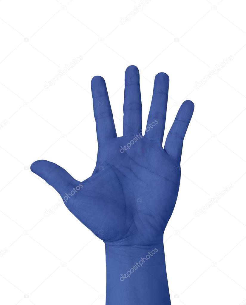 Mano de color azul marino muestra cinco dedos — Fotos de Stock © weedezign #114184342