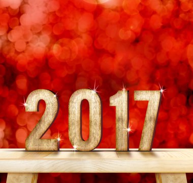 2017 yıl doku düz ahşap masa üstü kırmızı sparklin ile ahşap