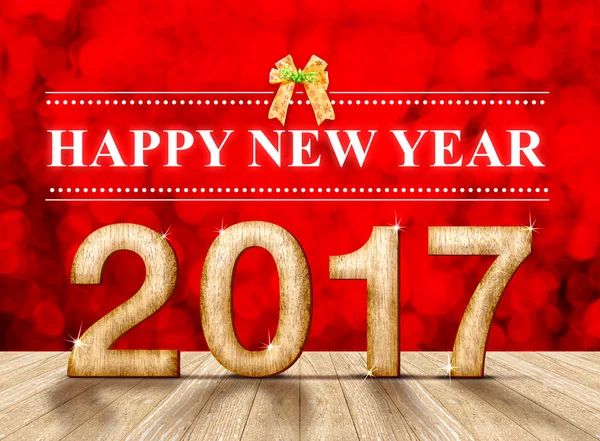 Happy New Year 2017 number in perspective room with red sparklin — Stock Photo, Image