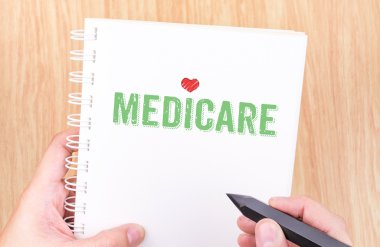 Beyaz bağlayıcı not defterinde Medicare kelimesi  