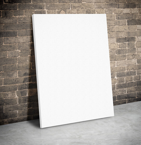 Blank white paper poster on the grunge brick wall and cement floor,Mock up to display or montage of your content