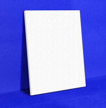 Boş beyaz posteri kanvas canlı mavi beton p eğilmiş çerçeve