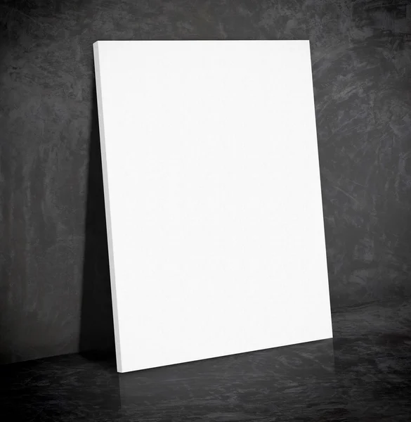 Blank white paper poster on black concrete wall and floor,Mock u — Stock Photo, Image