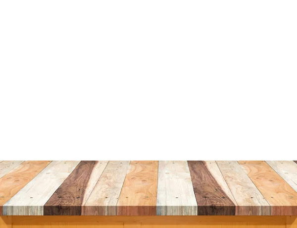 Leere Holzplanke Tischplatte isolieren auf weißem Hintergrund, lassen sp — Stockfoto