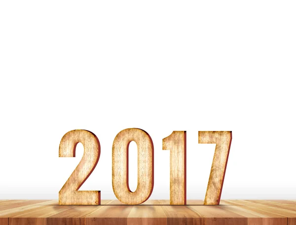 2017 year number in perspective plank table isolated on white,Le — Stock Photo, Image