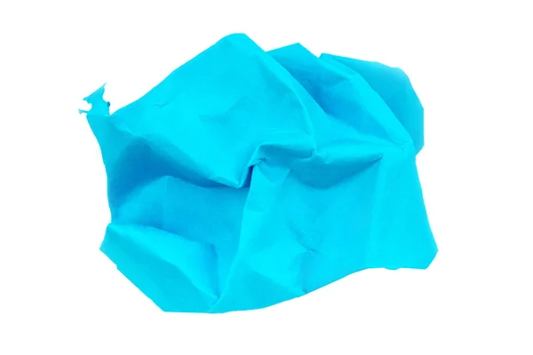 Bola de papel enrugada azul isolada no fundo branco — Fotografia de Stock