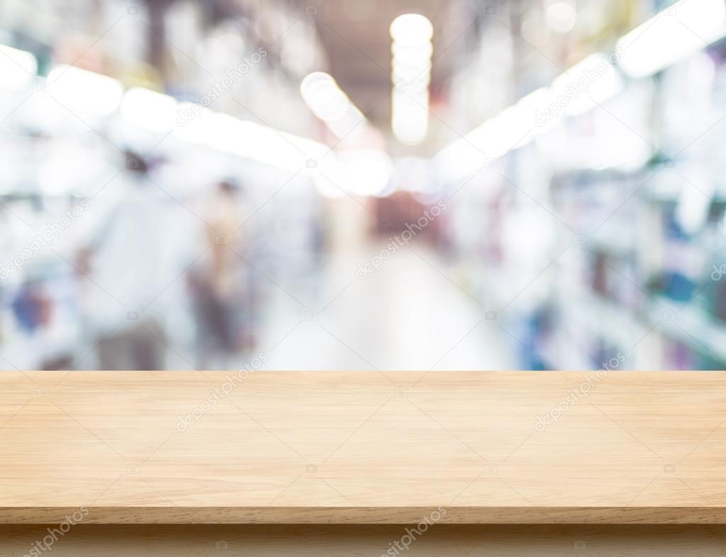 Empty Wood Table Top With Supermarket Abstract Blur Background W Stock Photo Image By C Weedezign