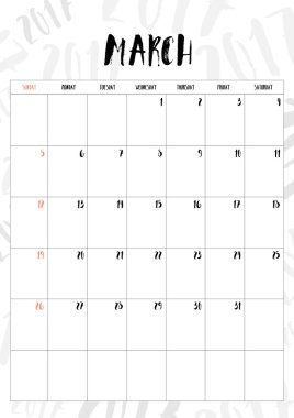 vektör,2017 takvimi Mart ayı 2017 desen geri tablosu ile