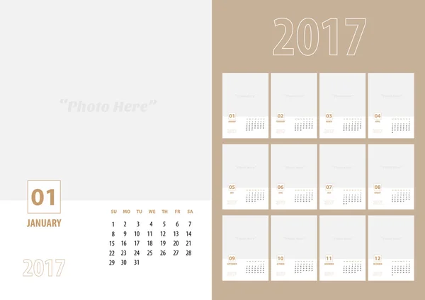 Vector, 2017 Nieuwjaar kalender met eenvoudige moderne schone stijl , — Stockvector