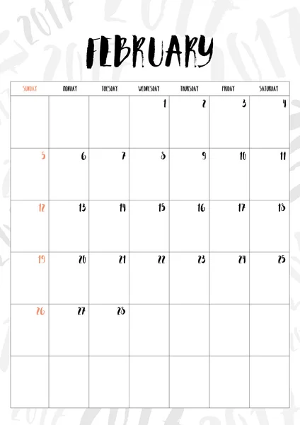 Vector, 2017 calendario febrero mes con tabla en 2017 patrón b — Archivo Imágenes Vectoriales