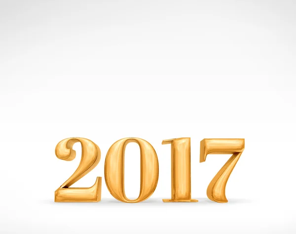 2017 new year golden number (3d rendering) on white studio room, — Stock Photo, Image