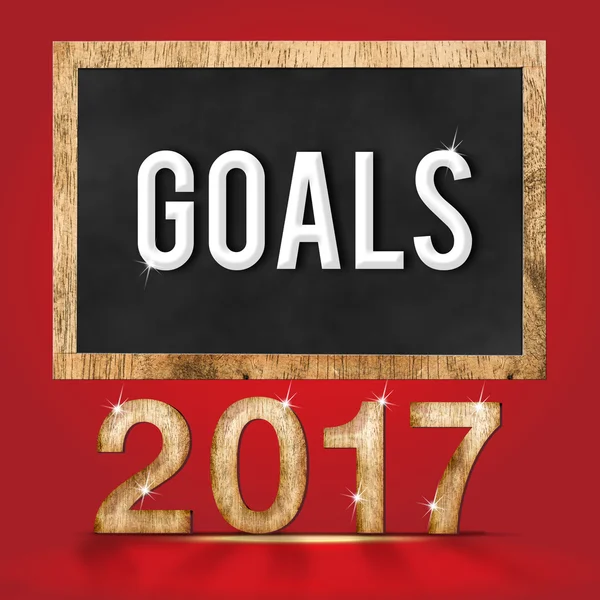 2017 yeni yıl ahşap doku ile gol kelime yazı tahtası üzerinde sayı — Stok fotoğraf