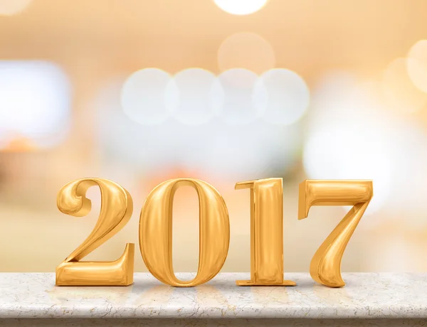 Golden color 2017(3d rendering) new year on marble table top wit — Stock Photo, Image