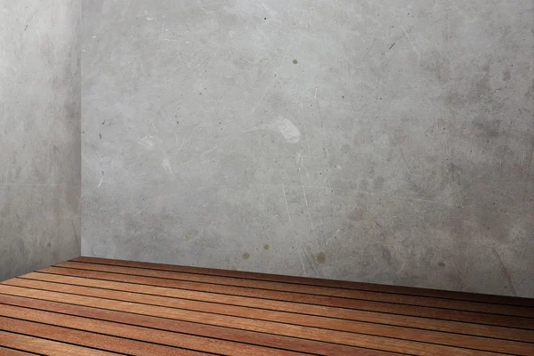 Parede de concreto vazio e madeira prancha piso interior em perspectiva — Fotografia de Stock