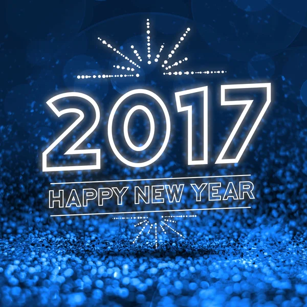 2017 happy new year on Abstract blue glitter perspective backgro — Stock Photo, Image