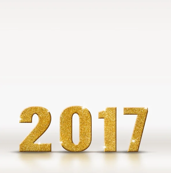 2017 golden sparkling glitter number on white studio room backgr — Stock Photo, Image