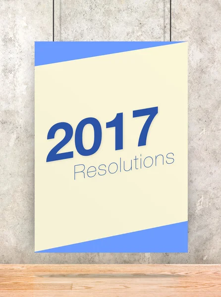 Resoluciones 2017 sobre crema y pastel azul cartel de color colgando o — Foto de Stock