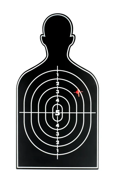 Black human shape dart board with red arrow on white backgroud — Stock Photo, Image