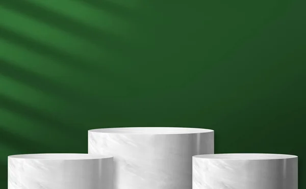 Marble Cylinder Podium Product Display Green Background Sunlight — Fotografia de Stock