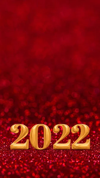 happy new year 2022 year number ( 3d rendering ) at sparkling gold and red glitter studio background ,Holiday Greeting card.copy space for add content.