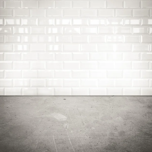 Room perspective,white ceramic tile wall and cement ground — Stock Photo, Image