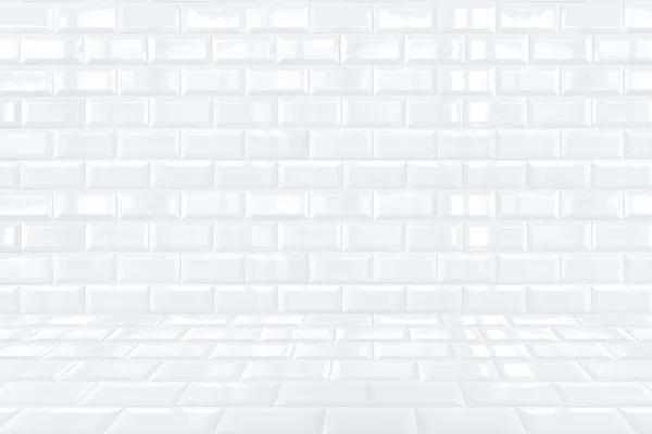 Glansigt keramiska vitt tegel kakel rummet — Stockfoto