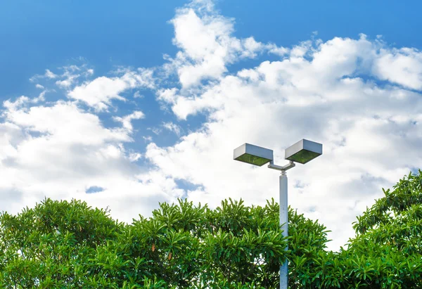 Pólo de luz no parque no céu azul agradável — Fotografia de Stock