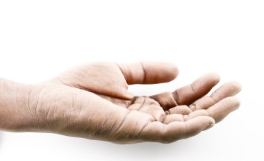 Kapatın açın kadar karanlık ve grunge el beyaz arka plan üzerinde