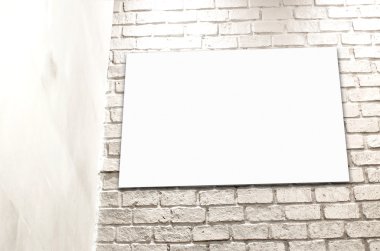 Oda, templat conner beyaz tuğla duvara asılı poster