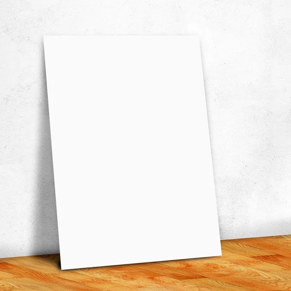 Blank white paper on the white wall and the wood parquet floor,M — Stock Photo, Image