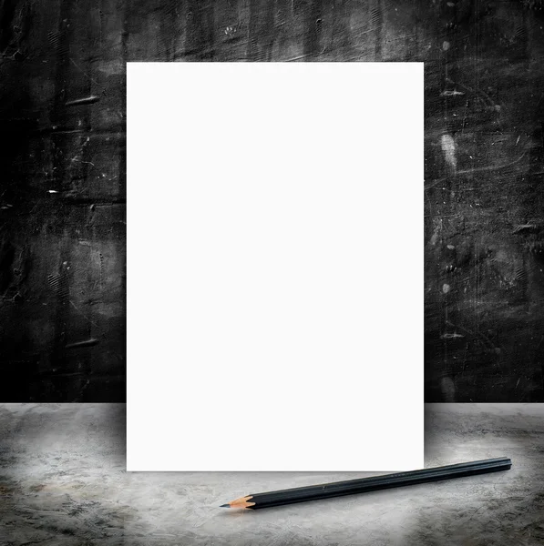 Blank White poster and pencil — Stock Photo, Image