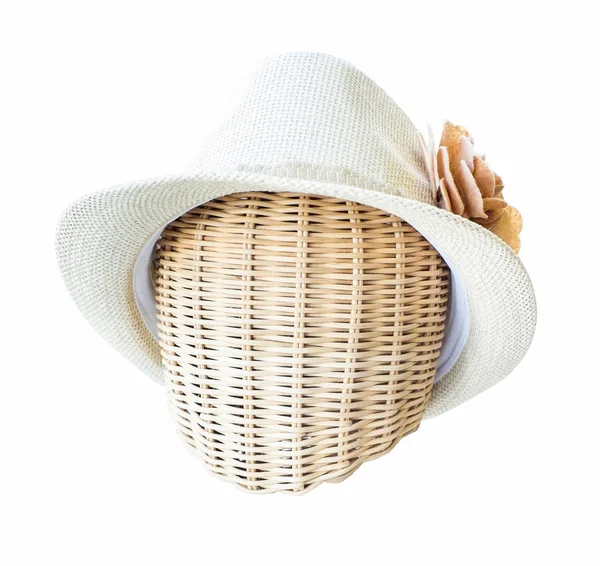 Lady hat on a wickerwork mannequin head — Stock Photo, Image