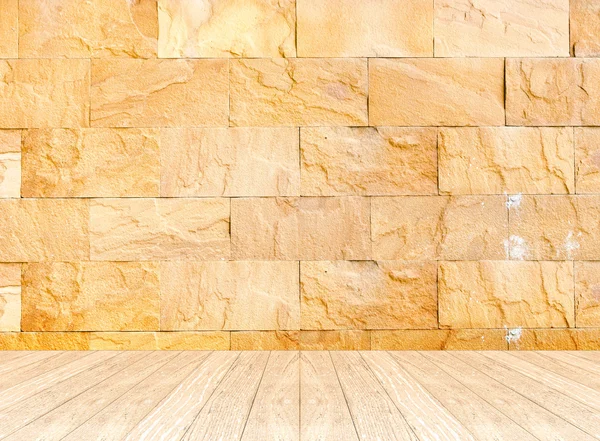 Stenmur och planka golv — Stockfoto