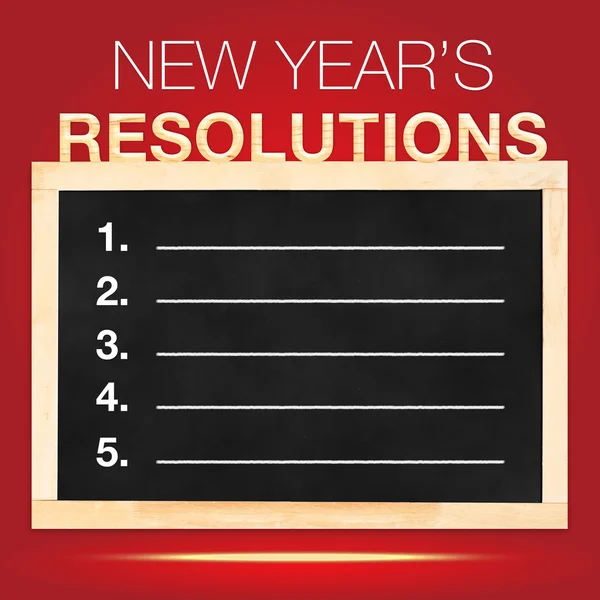 Resoluciones de Año Nuevo: Lista de objetivos en pizarra con espalda roja — Foto de Stock